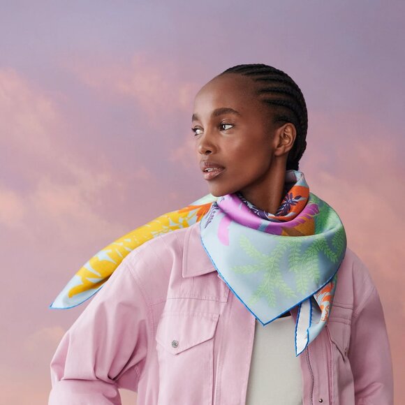 NWT Hermes Reversible 100% Silk Scarf, 90cm, Faivre Design, Double Face, Blue - Picture 2 of 16